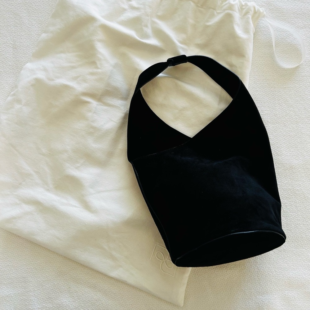 Reformation Small Silvana Bucket Bag, Black Suede - Picture 3 of 10